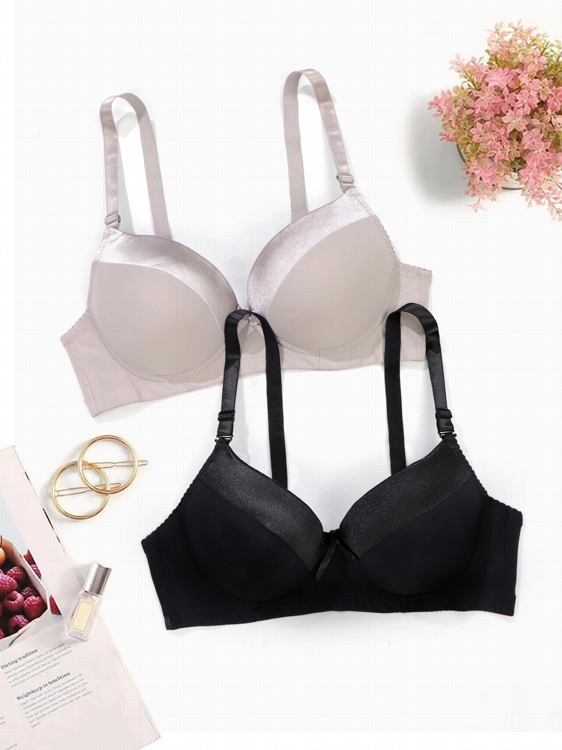 2pcs Solid Push Up Bra Soft & Comfortable Anti sagging Everyday Bra