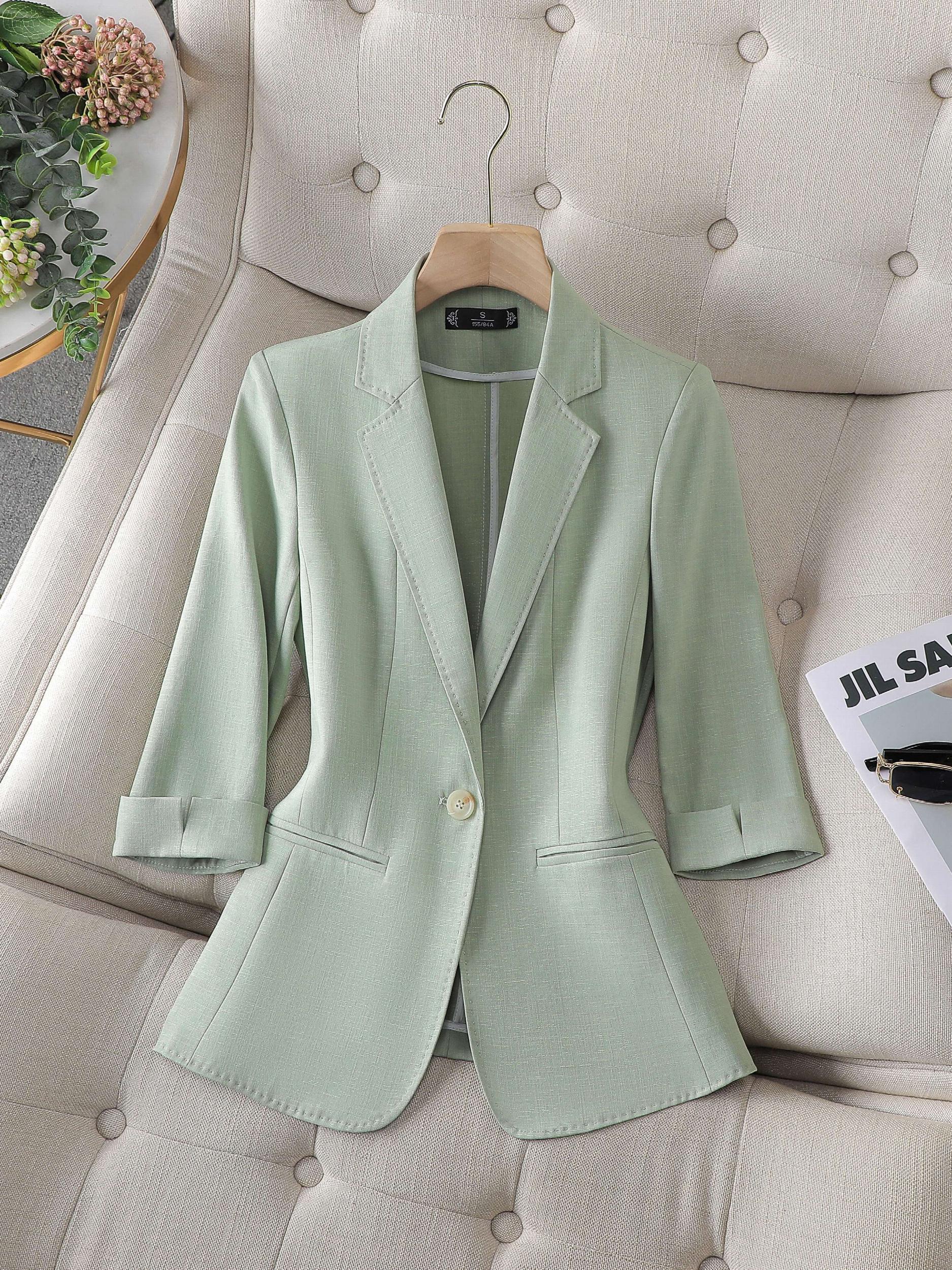 Button Front Blazer Lapel Roll-Up Sleeve Blazer