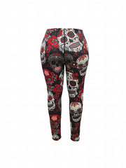 Halloween Skull Print High Stretch Leggings