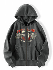 Skull Graphic Hooded Sweatshirt Zip-Up Hoodie
