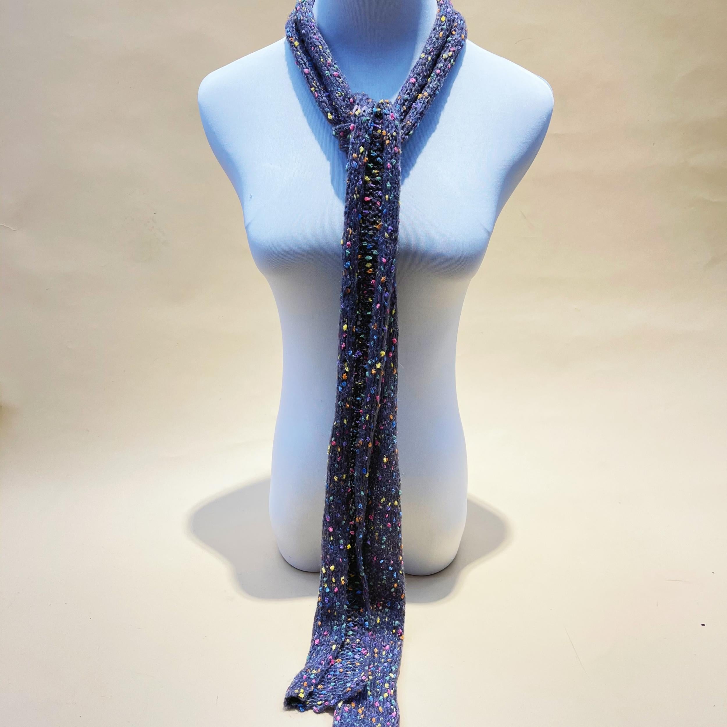 Gray Dotted Thin Scarf Solid Knitted Neckerchief Long Narrow Neck Scarf