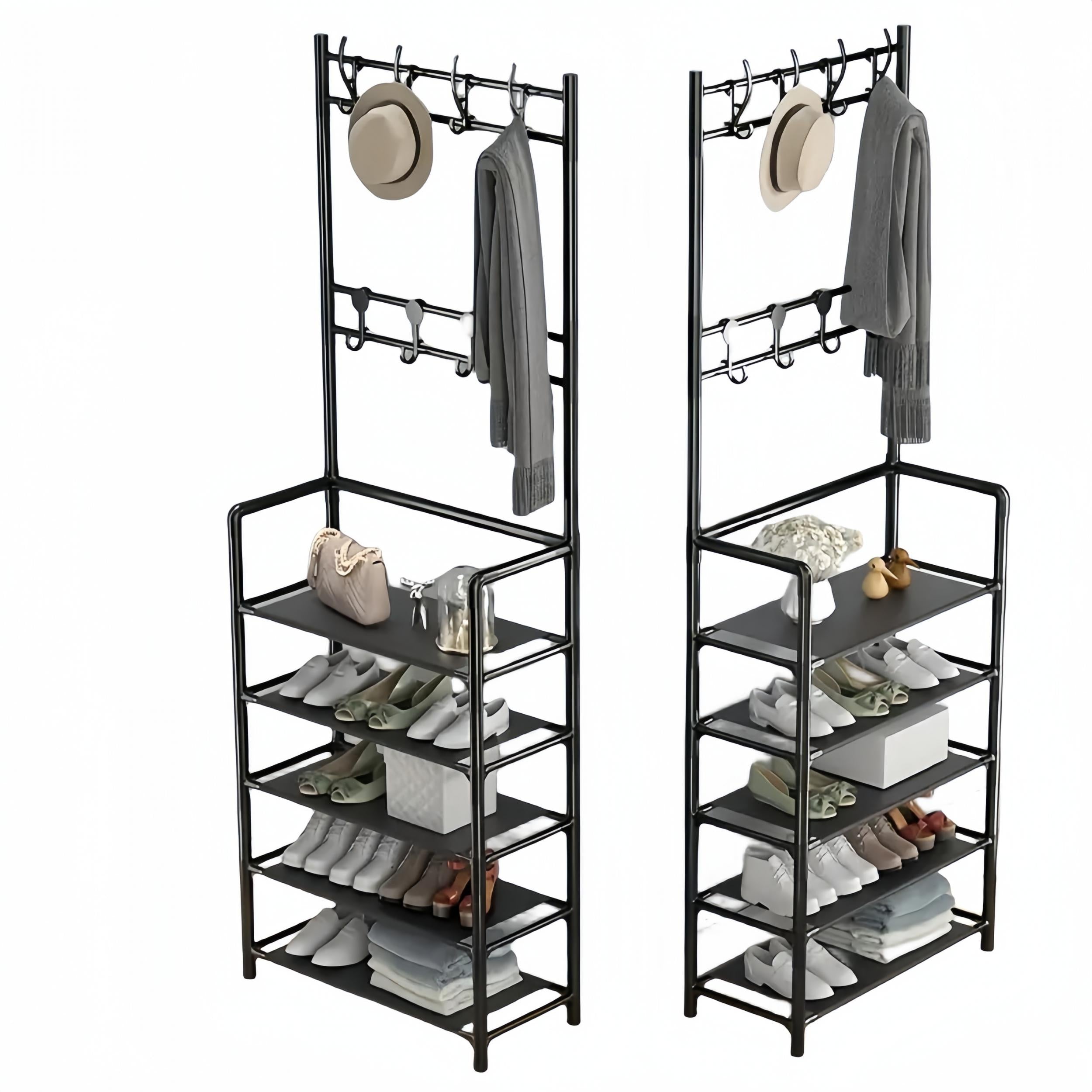 Foyer Shoe and Hat Rack with 8 Double Hooks