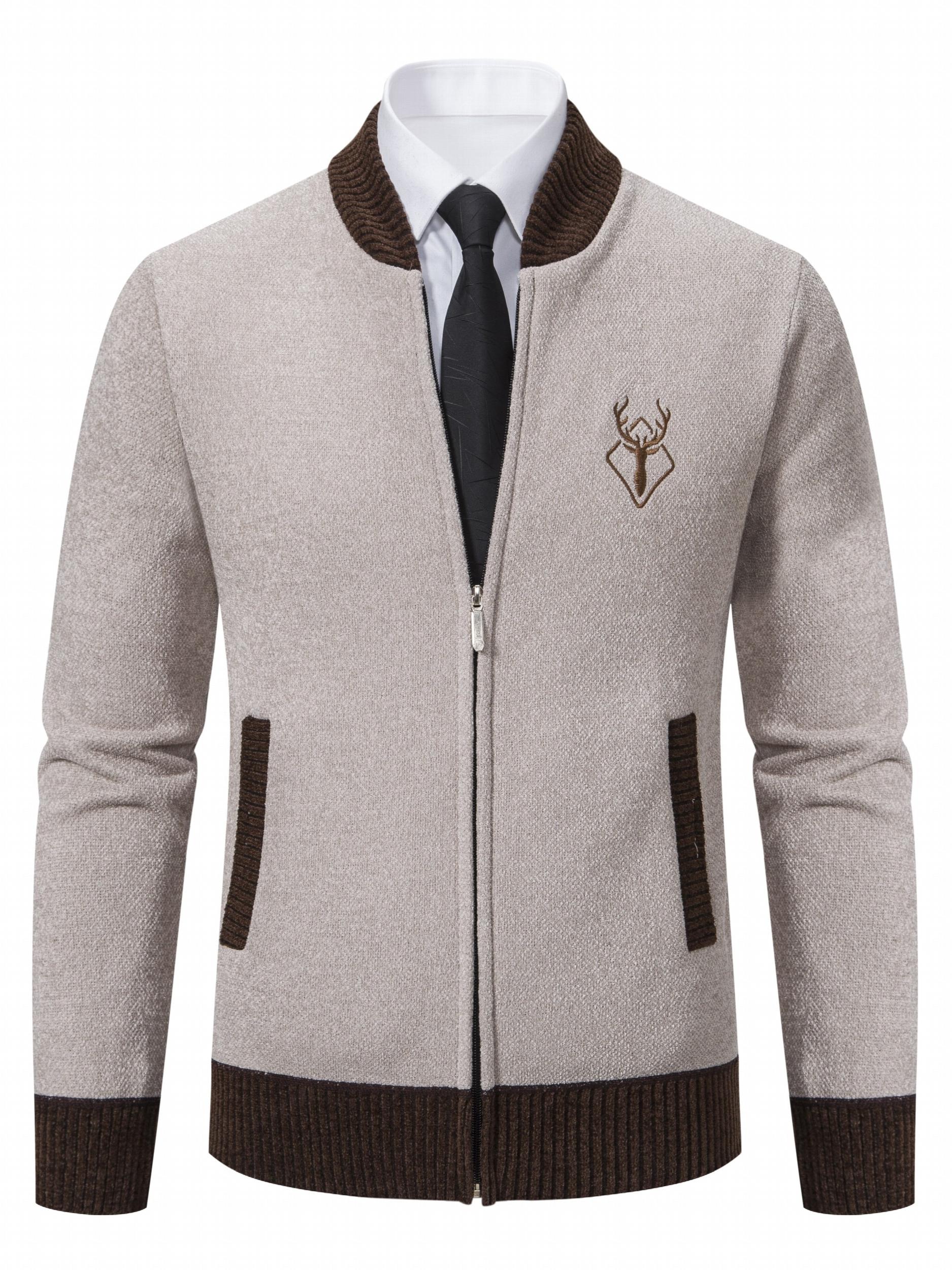 Men's Deer Knitted Sweater, Slim Fit Cardigan