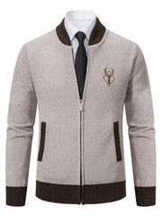 Men's Deer Knitted Sweater, Slim Fit Cardigan