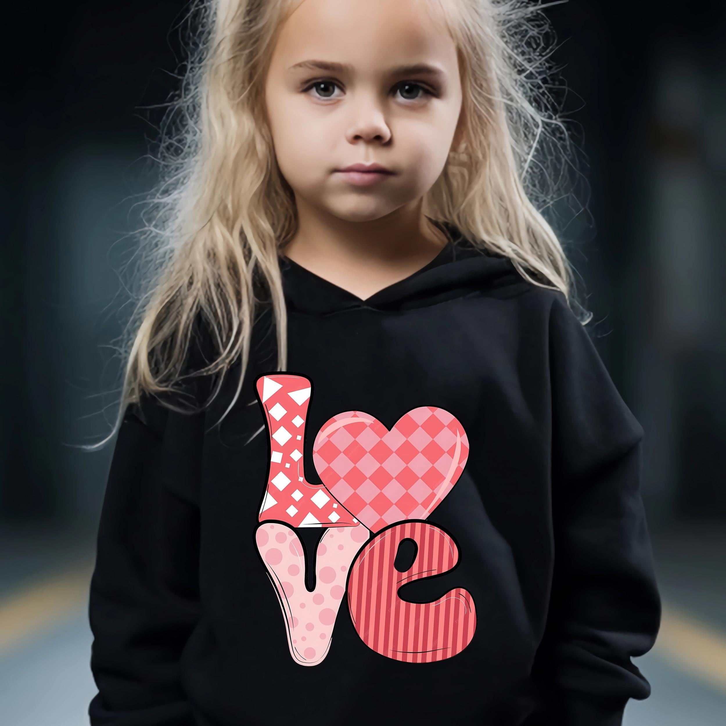 2pcs LOVE Print Heart Graphic Hoodies Pants Set Girls