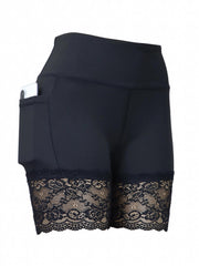 Women's Lace Decor Yoga Running Shorts Butt Lifting Slim Stretchy