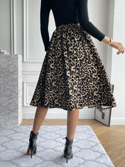 Women's Plus Leopard Print High Rise A-line Skirt
