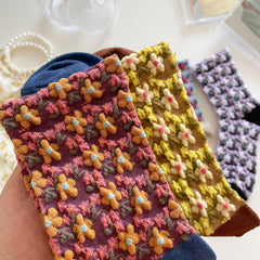 5 Pairs 3D Floral Textured Socks Womens Mid Tube Stockings