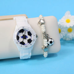 2pcs Football Fan's Quartz Watch Set - Sporty Design with Soft Strap
