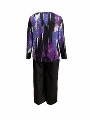 Women's Plus Brush Print Long Sleeve Top & Pants Set