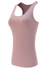 Solid Racerback Sports Tank Top Round Neck Sleeveless Running Top