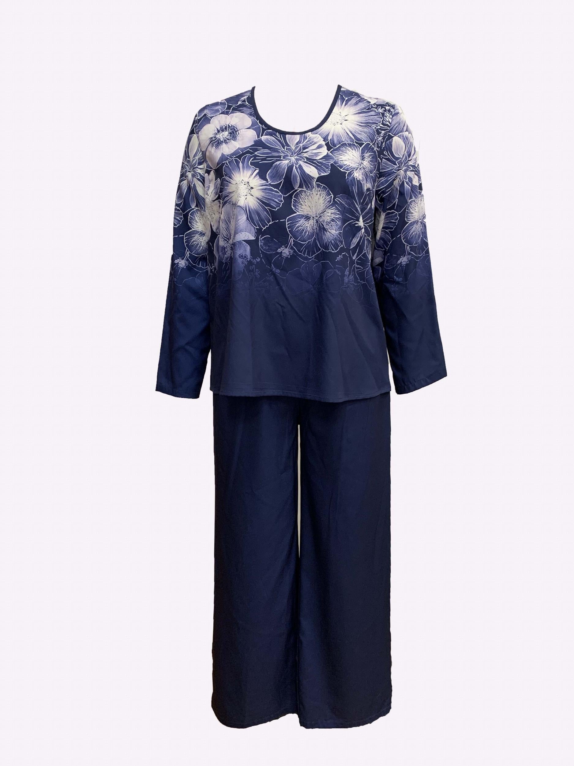 Women's Plus Floral Print Long Sleeve Top & Loose Pants Set