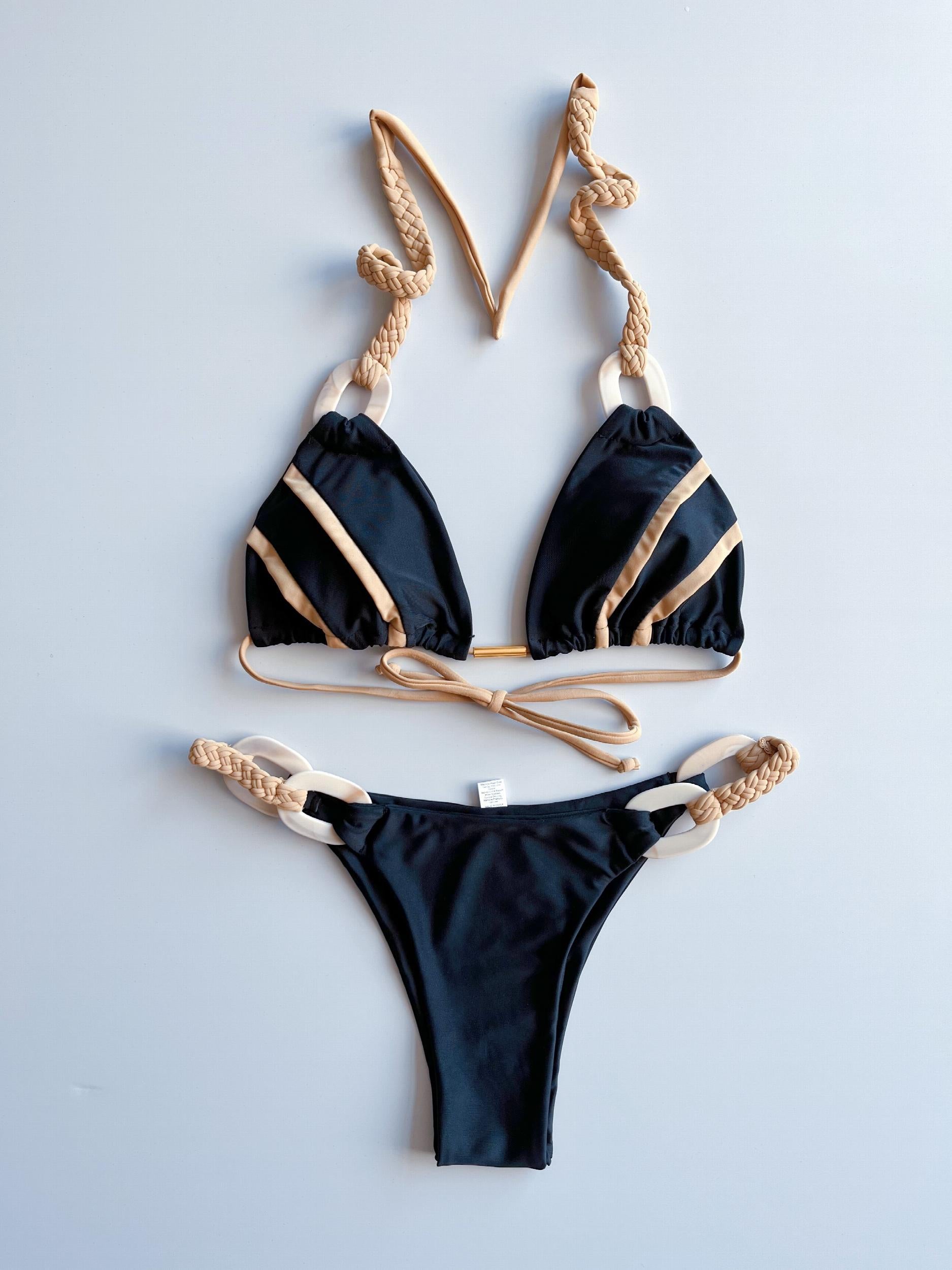 Triangle Bikini Set Halter Neck Ring Weaving Straps Backless High Cut 2 Pieces