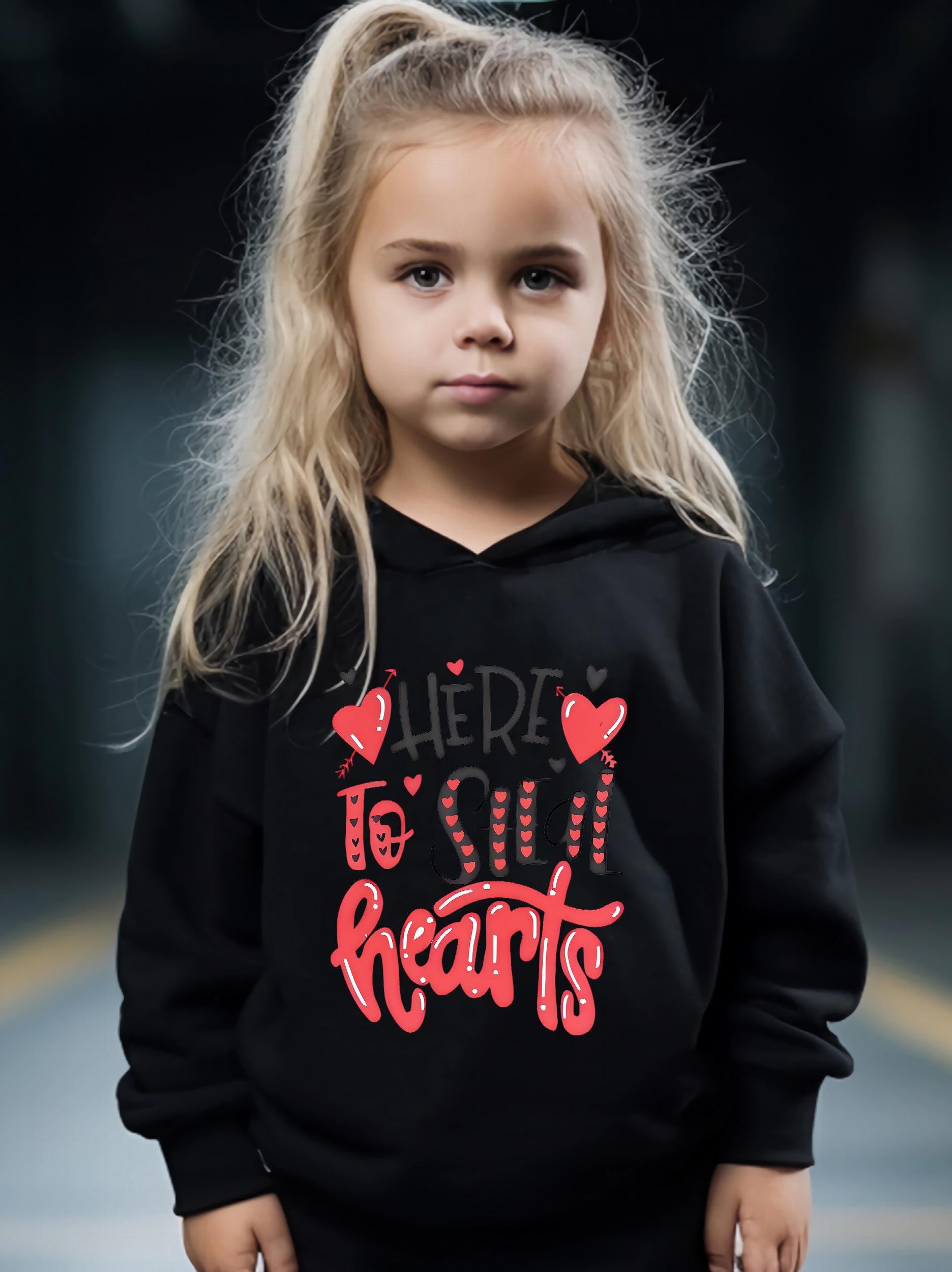 2pcs Heart Steal Graphic Hoodies Pants Set Spring Sports Gift Girls