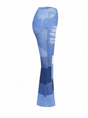 Denim Print Flare Block Yoga Pants High Waist Activewear Leggings
