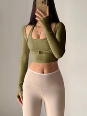 Quick Drying 2 in 1 Crop Top with Thumb Holes for Women's Yoga