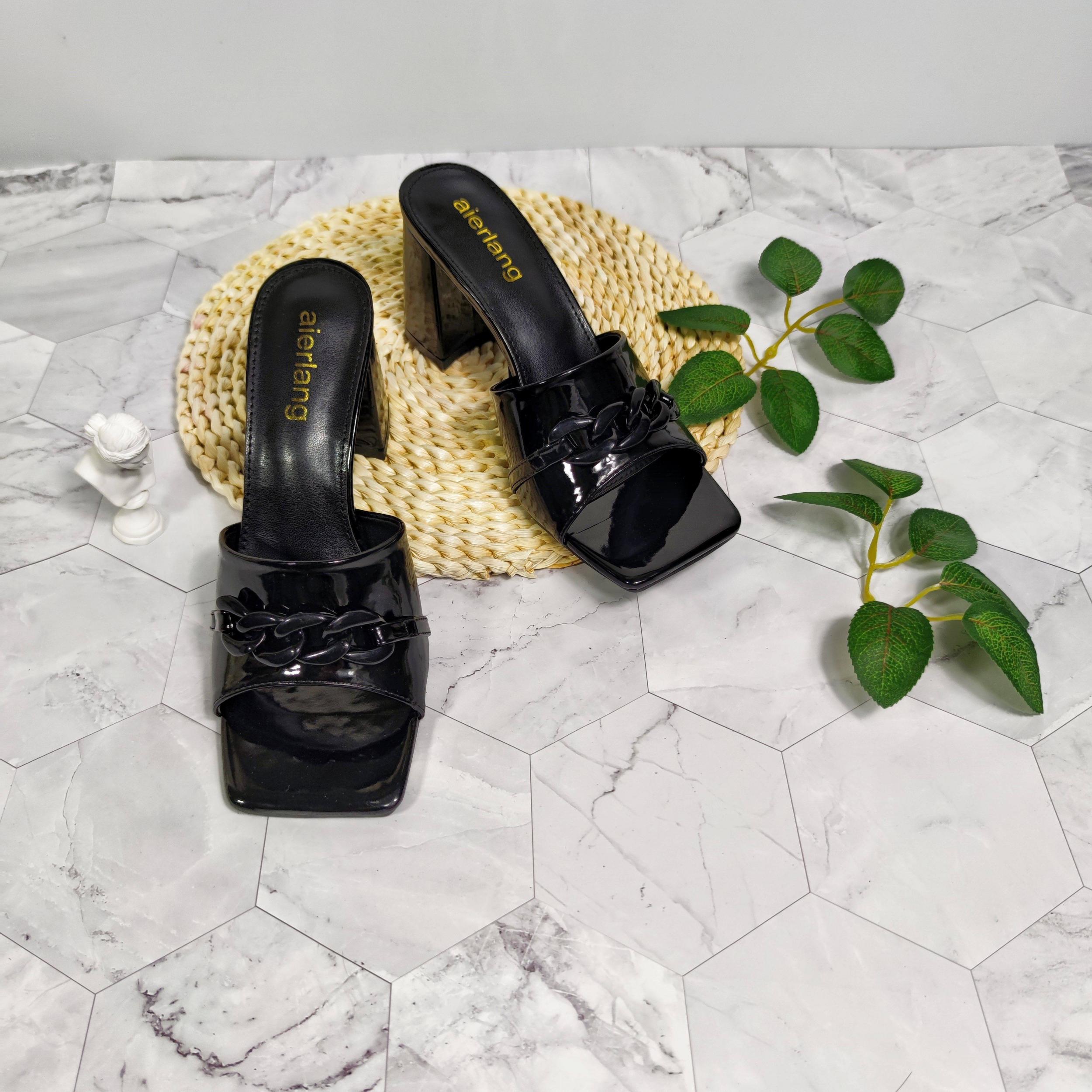 Women's Chain Decor Mule Sandals High Heels