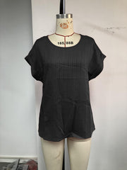 Ribbed Short Sleeve Round Neck Top