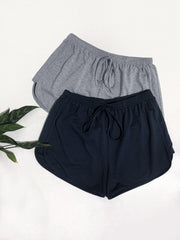 2 Pcs Plus Size Basic Shorts Set - Women's Plus Solid Drawstring Elastic