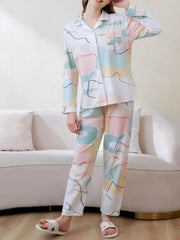 Fruit Print Pajama Set Long Sleeve Top & Pants Women's Loungewear
