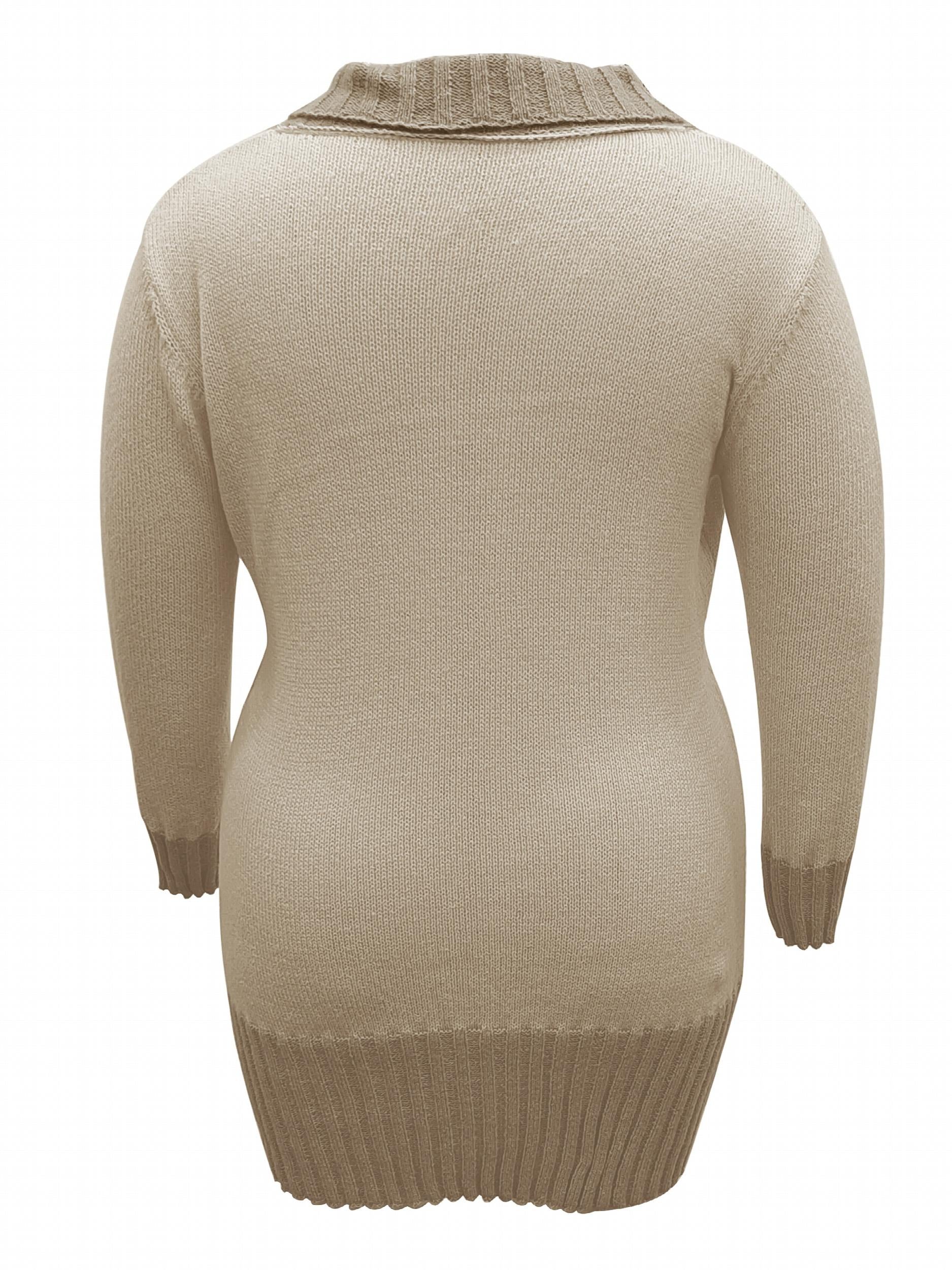 Colorblock Cable Button V-Neck Mini Sweater Dress