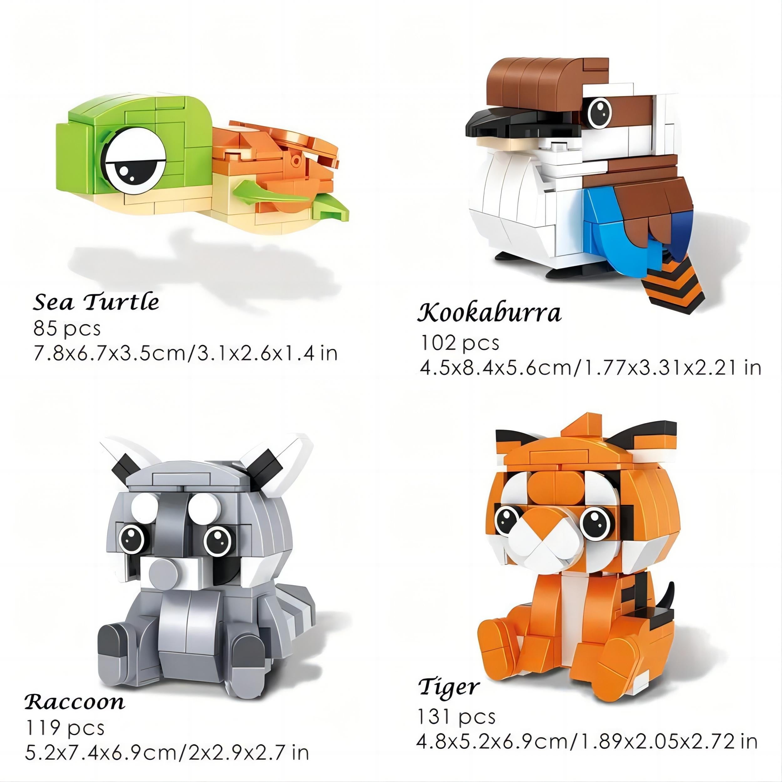 85 pcs Animal Building Blocks Turtle Raccoon Rabbit Tiger Kookaburra Beagle