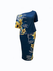 Women's Plus Floral Print One Shoulder Top & Skirt Set