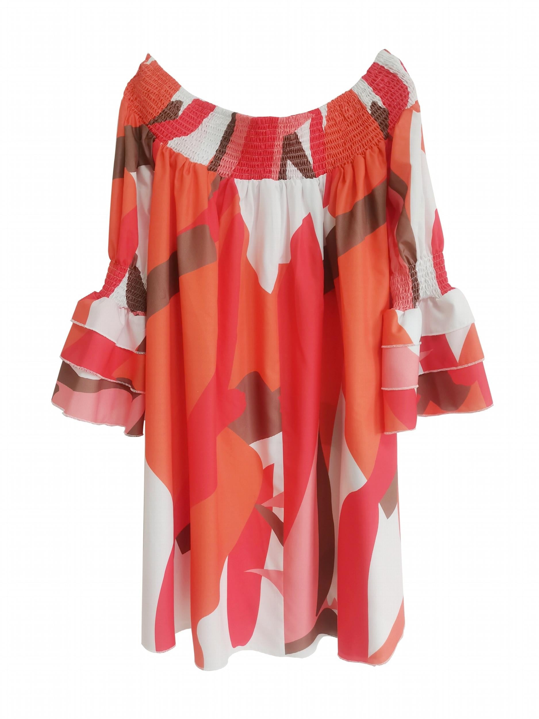 Sexy Dress Women's Plus Floral Print Ruffle Trim Cold Shoulder Dress