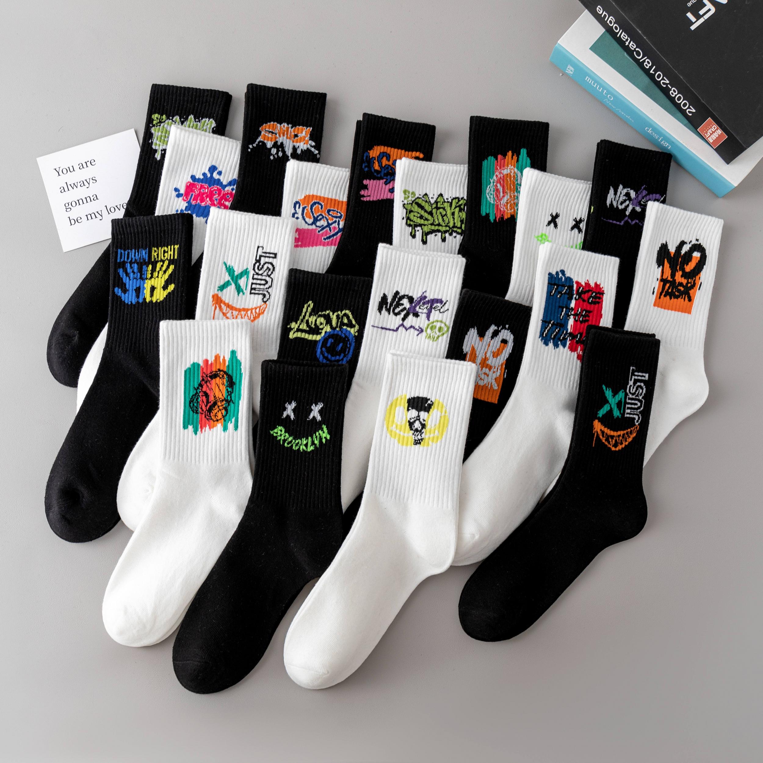 5pairs Cartoon Pattern Mid Calf Sports Socks Assorted Varieties