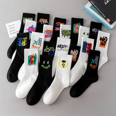 5pairs Cartoon Pattern Mid Calf Sports Socks Assorted Varieties