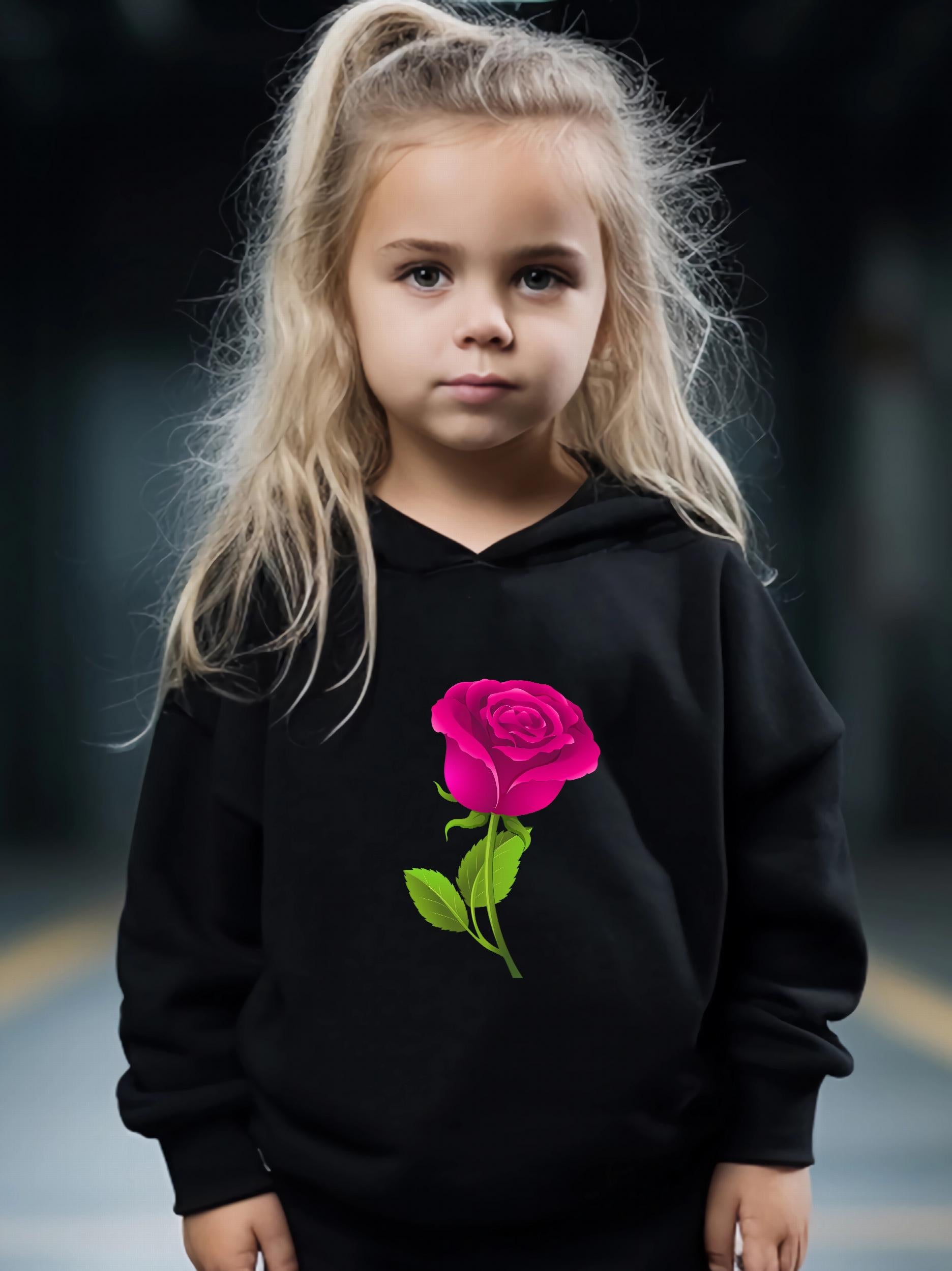 2pcs Rose Print Outfits Girls Hoodies Jogger Pants Set For Girls Sports