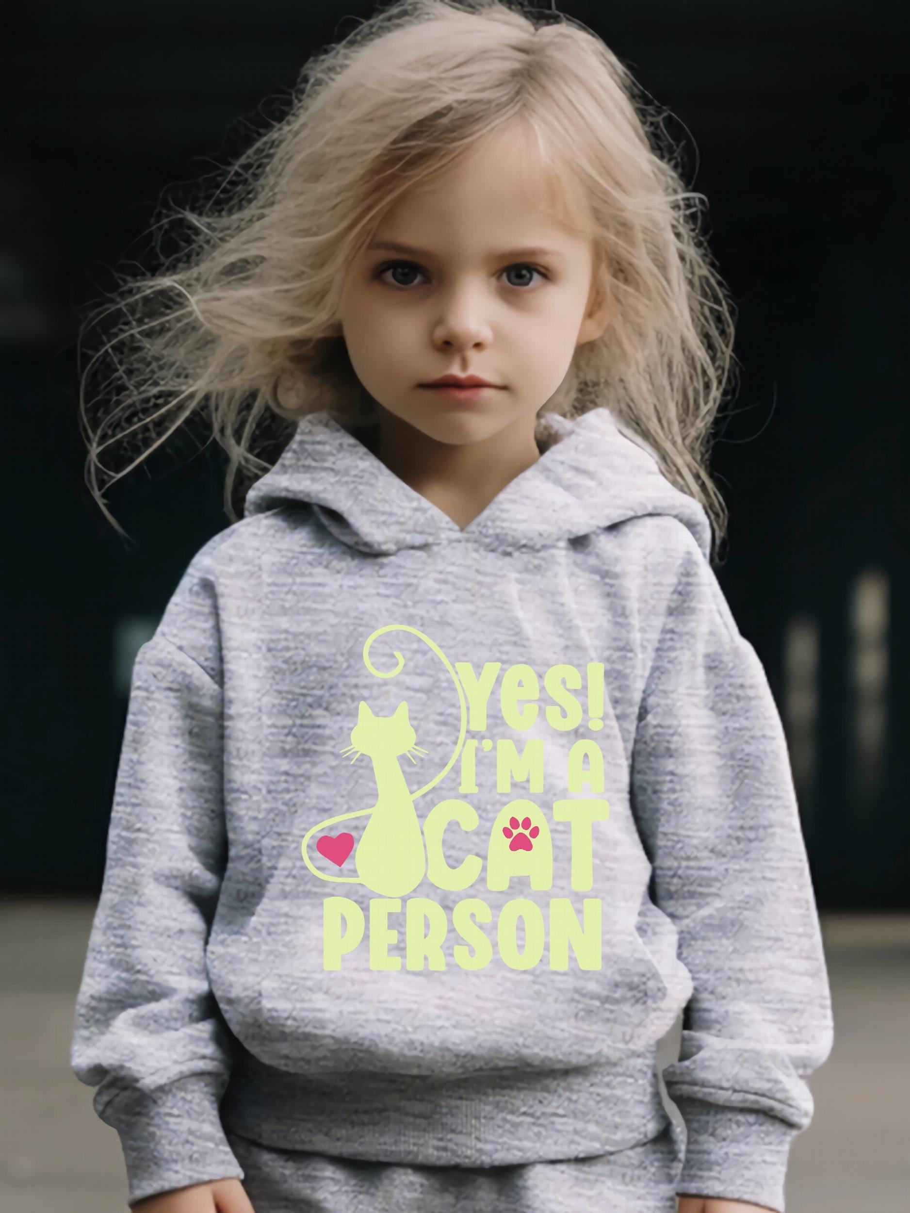 Kid's 2pcs Cat Person Print Outfit Hoodie&Pants Set Girl's Clothes
