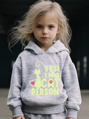 Kid's 2pcs Cat Person Print Outfit Hoodie&Pants Set Girl's Clothes