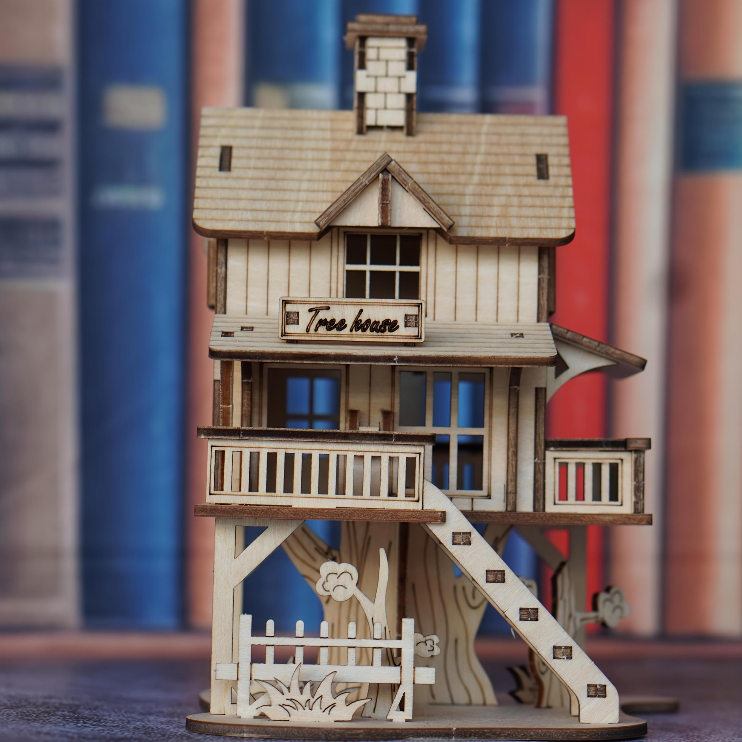 Wooden Forest Cabin 3D Puzzle Kit Yellow