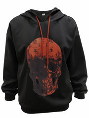 Skull Print Hoodie Long Sleeve Drawstring Hoodies Women's Clothing