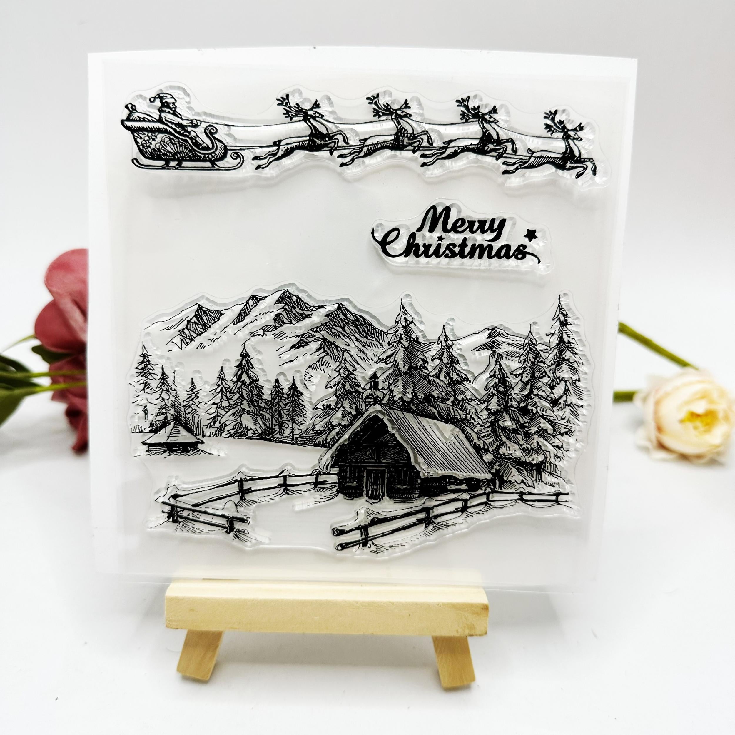 Christmas City House Background Transparent Stamp for Card Making