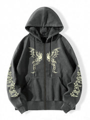 Butterfly Graphic Hooded Sports Sweatshirt Zipper Up Long Sleeve Hoodie