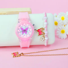 3pcs Girls' Quartz Watch Bracelet Set LED Glow in the Dark Silicone Strap