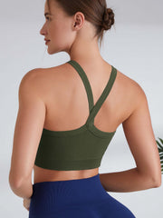 Crisscross Beauty Back Sports Bra Ribbed Solid Fitness Bra