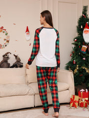 Elk Print Pajama Set Christmas Long Sleeve Crew Neck Top & Plaid Pants
