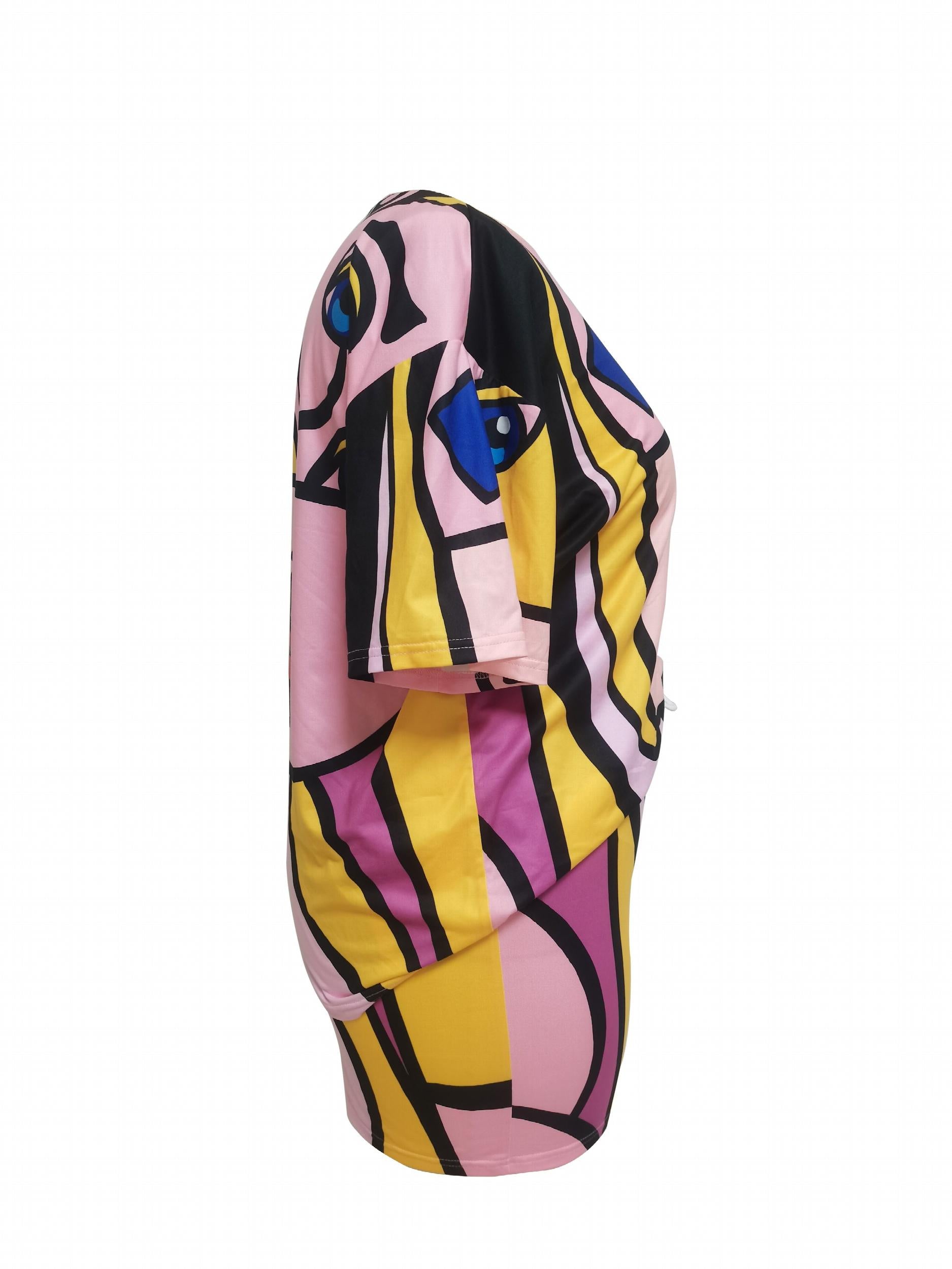 Abstract Figure Print Tee & Drawstring Shorts Set