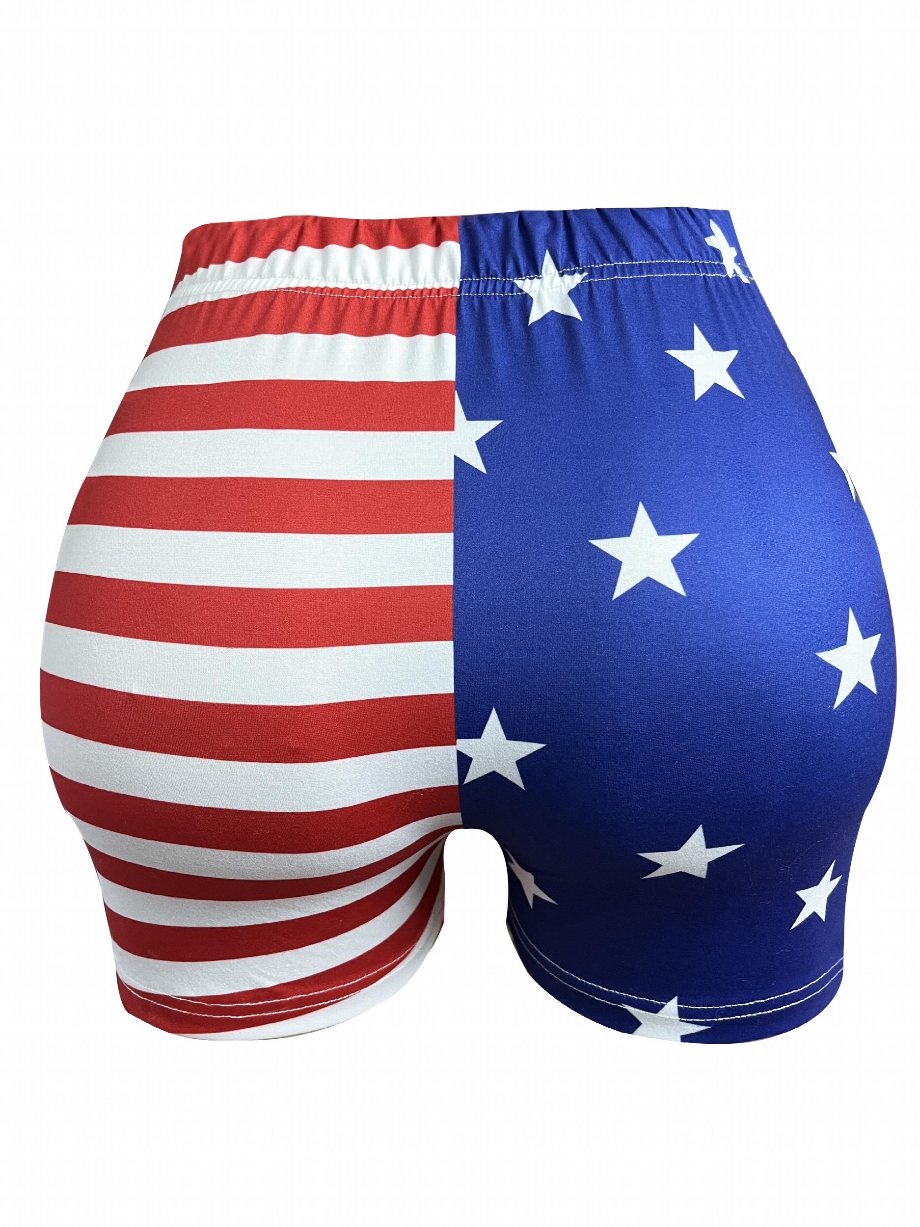 American Flag Print Shorts 2 Pack Sexy Elastic Waist Independence Shorts