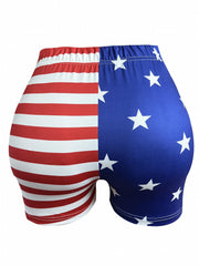 American Flag Print Shorts 2 Pack Sexy Elastic Waist Independence Shorts