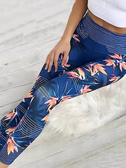 Leaf & Stripe Print High Rise Yoga Leggings