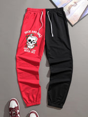 Skull Print Men's Splicing Drawstring Sweatpants Casual Jogger Pants