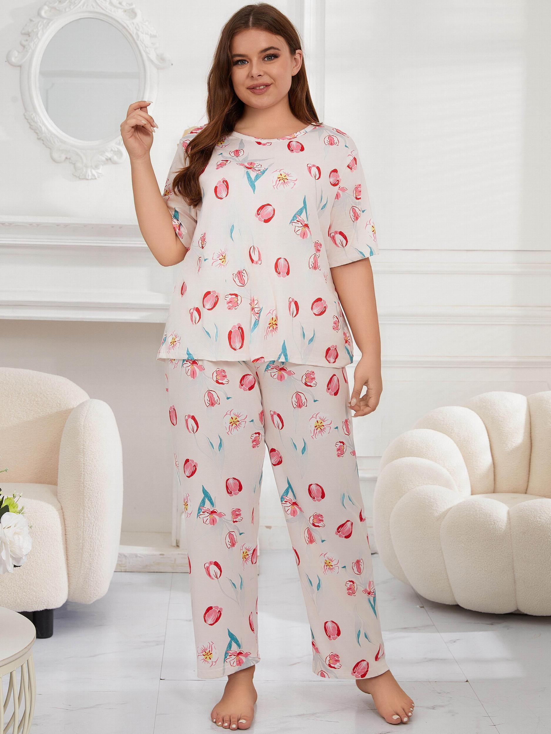 Tulip Print Short Sleeve Tee & Pants Pajamas Set