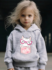 Kid's 2pcs Cartoon Cat Hoodie & Pants Set