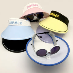 Kids Wide Brim Embroidered Sun Hat w/ Sunglasses for Summer