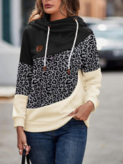 Camo Print Block Hoodies with Drawstring