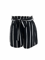 Striped Print Tie Front Shorts Wide Leg Summer Casual Shorts
